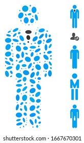 Dot Mosaic based on gentleman. Mosaic vector gentleman is composed with random elliptic spots. Bonus icons are added.