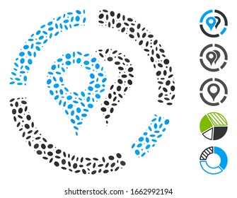 Dot Mosaic based on geo diagram. Mosaic vector geo diagram is composed with random oval dots.