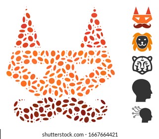 Dot Mosaic based on getleman fox head. Mosaic vector getleman fox head is designed with scattered ellipse items. Bonus icons are added.