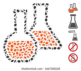 Dot Mosaic based on glass flasks. Mosaic vector glass flasks is formed with random elliptic dots. Bonus icons are added.