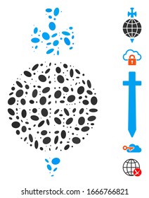 Dot Mosaic based on global guard. Mosaic vector global guard is composed with randomized elliptic elements. Bonus icons are added.