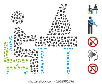 Dot Mosaic based on grand piano performer. Mosaic vector grand piano performer is created with random ellipse dots.