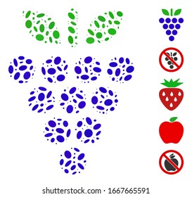 Dot Mosaic based on grapes. Mosaic vector grapes is designed with random oval items. Bonus icons are added.