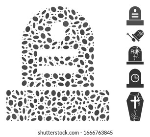 Dot Mosaic based on grave stone. Mosaic vector grave stone is composed with random ellipse elements. Bonus icons are added.