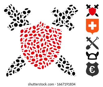 Dot Mosaic auf der Grundlage von Schutzschild. Der Schutzschild für die Vektorillustration der Mosaike wird mit zufälligen Ellipsenflecken erstellt. Bonussymbole werden hinzugefügt.