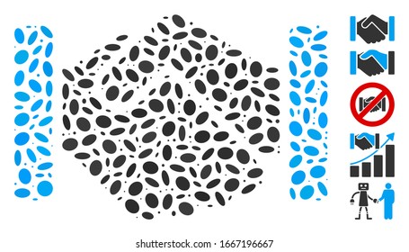 Dot Mosaic basiert auf Handshake. Mosaik Vektorillustration Handshake besteht aus randomisierten ovalen Elementen. Bonussymbole werden hinzugefügt.