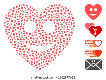 Dot Mosaic based on happy love heart. Mosaic vector happy love heart is designed with scattered ellipse items.