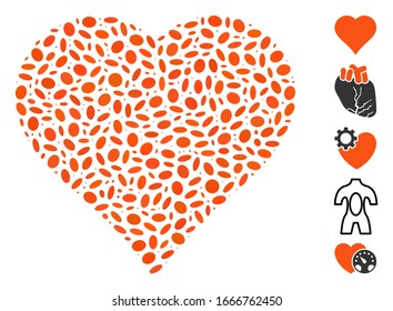 Punto Mosaico basado en el corazón. El corazón vectorial mosaico se forma con puntos elipses aleatorios. Se agregan iconos de bonificación.