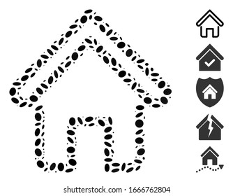 Dot Mosaic based on home. Mosaic vector home is formed with randomized oval elements. Bonus icons are added.