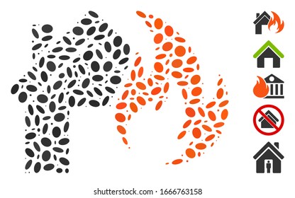 Dot Mosaic based on home fire disaster. Mosaic vector home fire disaster is designed with scattered elliptic items. Bonus icons are added.