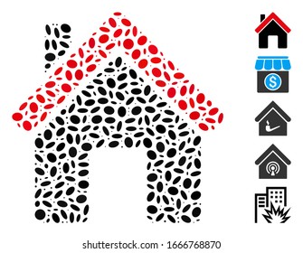 Dot Mosaic based on house. Mosaic vector house is composed with randomized oval spots. Bonus icons are added.
