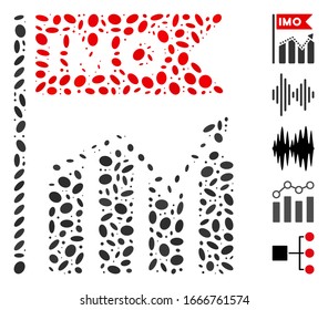 Dot Mosaic based on IMO chart trend. Mosaic vector IMO chart trend is composed with scattered elliptic elements. Bonus icons are added.