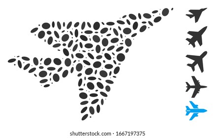 Dot Mosaic based on intercepter. Mosaic vector intercepter is composed with scattered elliptic dots. Bonus icons are added.