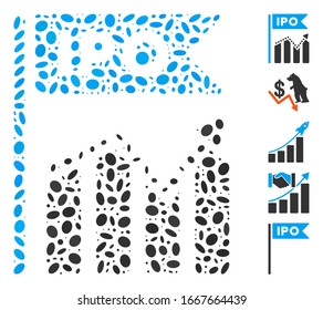 Mosaico de puntos basado en el gráfico de la IPO. El gráfico de la IPO vectorial mosaico está diseñado con elementos elípticos aleatorizados. Se agregan iconos de bonificación.