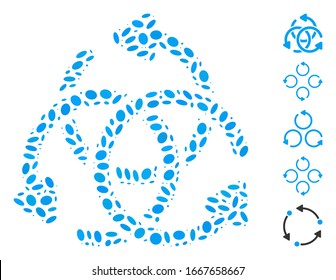 Dot Mosaic based on knot rotation. Mosaic vector knot rotation is created with scattered ellipse elements. Bonus icons are added.