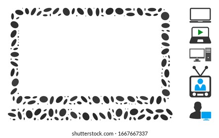 Mosaico de puntos basado en el ordenador portátil. El ordenador portátil vector mosaico está diseñado con elementos elípticos aleatorizados. Se agregan iconos de bonificación.