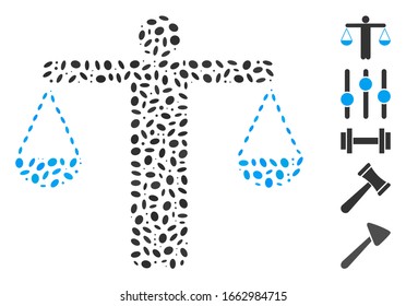 Dot Mosaic basado en el peso del abogado. El peso del abogado vector mosaico se compone de puntos elípticos aleatorios.