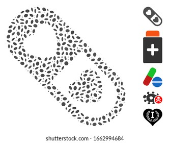 Dot Mosaic based on love pill. Mosaic vector love pill is designed with random elliptic dots.