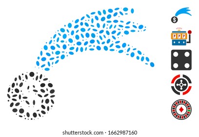 Dot Mosaic based on lucky falling dollar. Mosaic vector lucky falling dollar is created with randomized oval elements.