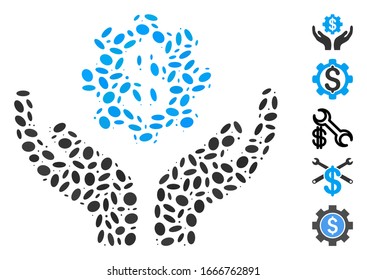 Dot Mosaic based on maintenance price. Mosaic vector maintenance price is created with scattered elliptic elements. Bonus icons are added.