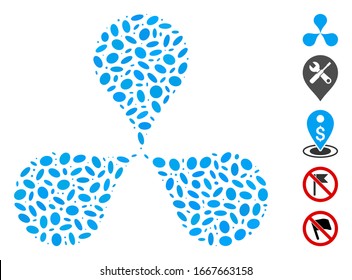Dot Mosaic based on map pointers. Mosaic vector map pointers is created with scattered ellipse dots. Bonus icons are added.