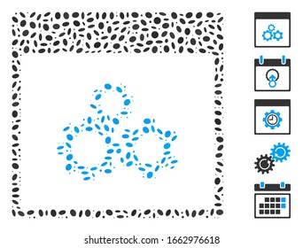 Dot Mosaic based on mechanics gears calendar page. Mosaic vector mechanics gears calendar page is composed with randomized ellipse dots.