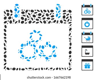Dot Mosaic based on mechanics gears calendar day. Mosaic vector mechanics gears calendar day is created with random ellipse elements. Bonus icons are added.