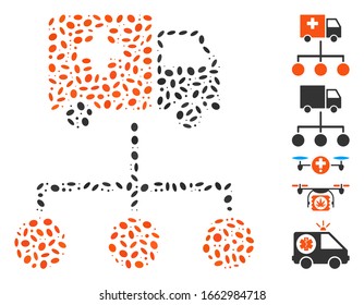 Dot Mosaic based on medical delivery links. Mosaic vector medical delivery links is formed with random elliptic spots.