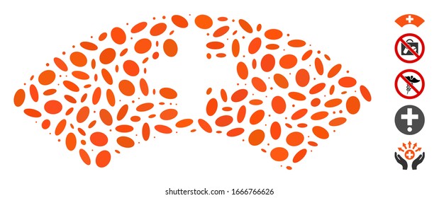 Dot Mosaic based on medical visor. Mosaic vector medical visor is designed with random ellipse dots. Bonus icons are added.