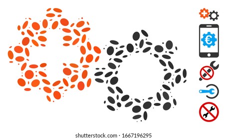 Punto Mosaico basado en el proceso médico. El proceso médico vectorial mosaico está diseñado con elementos de elipse aleatorizados. Se agregan iconos de bonificación.