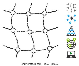 Dot Mosaic based on mesh net. Mosaic vector mesh net is composed with scattered rectangle dots. Bonus icons are added.