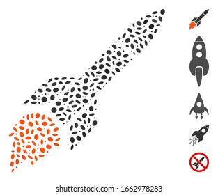 Dot Mosaic based on missile flight. Mosaic vector missile flight is composed with scattered oval spots.