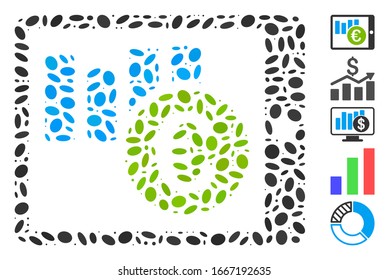 Dot Mosaic based on mobile report. Mosaic vector mobile report is composed with randomized ellipse items. Bonus icons are added.