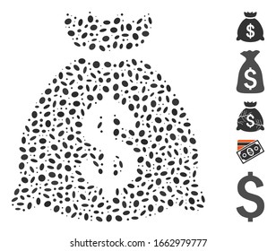 Punto Mosaico basado en bolsa de dinero. La bolsa de dinero vectorial mosaico se forma con objetos elípticos aleatorios.