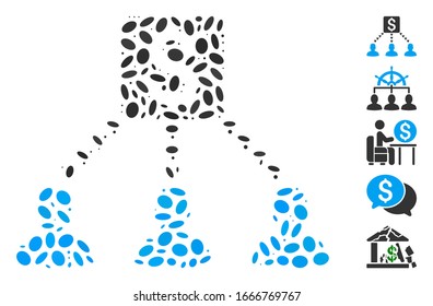 Dot Mosaic based on money recipients. Mosaic vector money recipients is designed with scattered elliptic dots. Bonus icons are added.