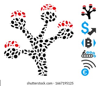 Mosaico de puntos basado en el árbol del dinero. El árbol monetario vectorial mosaico se crea con elementos ovales aleatorios. Se agregan iconos de bonificación.