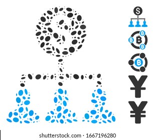 Mosaico de puntos basado en los receptores de dinero. Los receptores de dinero vectorial mosaico se forman con elementos ovales aleatorios. Se agregan iconos de bonificación.