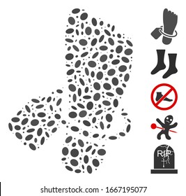 Dot Mosaic based on morgue tagged foot. Mosaic vector morgue tagged foot is formed with randomized oval elements. Bonus icons are added.