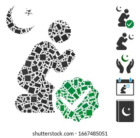 Dot Mosaic based on for muslims. Mosaic vector for muslims is formed with randomized rectangular spots. Bonus icons are added.