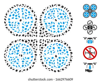 Dot Mosaic based on nanocopter screws rotaion. Mosaic vector nanocopter screws rotaion is composed with scattered oval dots.