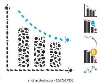 Dot Mosaic based on negative trend. Mosaic vector negative trend is created with scattered ellipse spots. Bonus icons are added.