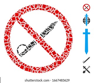 Mosaico de puntos basado en ningún arma fría. El vector mosaico no se crea con armas frías con puntos rectangulares aleatorios. Se agregan iconos de bonificación.