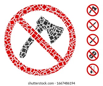 Dot Mosaic based on no axe. Mosaic vector no axe is composed with scattered rectangular dots. Bonus icons are added.