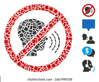Dot Mosaic auf der Grundlage des Nichtsprechens. Mosaike Vektorillustration keine Sprache ist mit verstreuten Rechteck Elemente. Bonussymbole werden hinzugefügt.