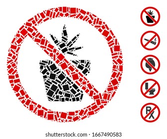 Dot Mosaic based on no cannabis pot. Mosaic vector no cannabis pot is created with scattered rectangular spots. Bonus icons are added.