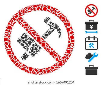 Dot Mosaic based on no working hammer. Mosaic vector no working hammer is formed with scattered rectangular items. Bonus icons are added.