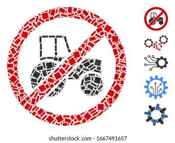 Dot Mosaic auf der Basis eines Radschleppers. Mosaike Vektorillustration kein Radtraktor wird mit randomisierten Rechteckpunkten gebildet. Bonussymbole werden hinzugefügt.