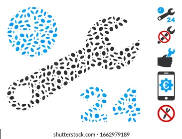 Dot Mosaic based on nonstop service hours. Mosaic vector nonstop service hours is designed with random oval spots.