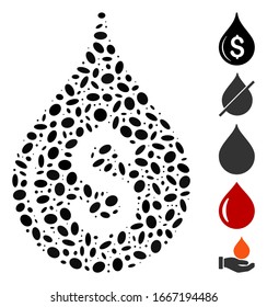 Dot Mosaic based on oil drop price. Mosaic vector oil drop price is created with randomized ellipse spots. Bonus icons are added.