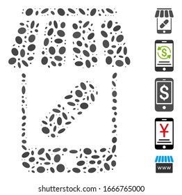 Dot Mosaic based on online pharmacy. Mosaic vector online pharmacy is created with random ellipse spots. Bonus icons are added.